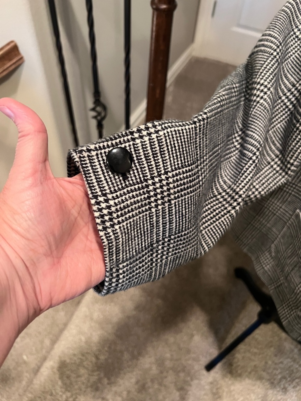 JM Collection Black and White Glen Plaid Round-Neck Blazer - Picture 8 of 10